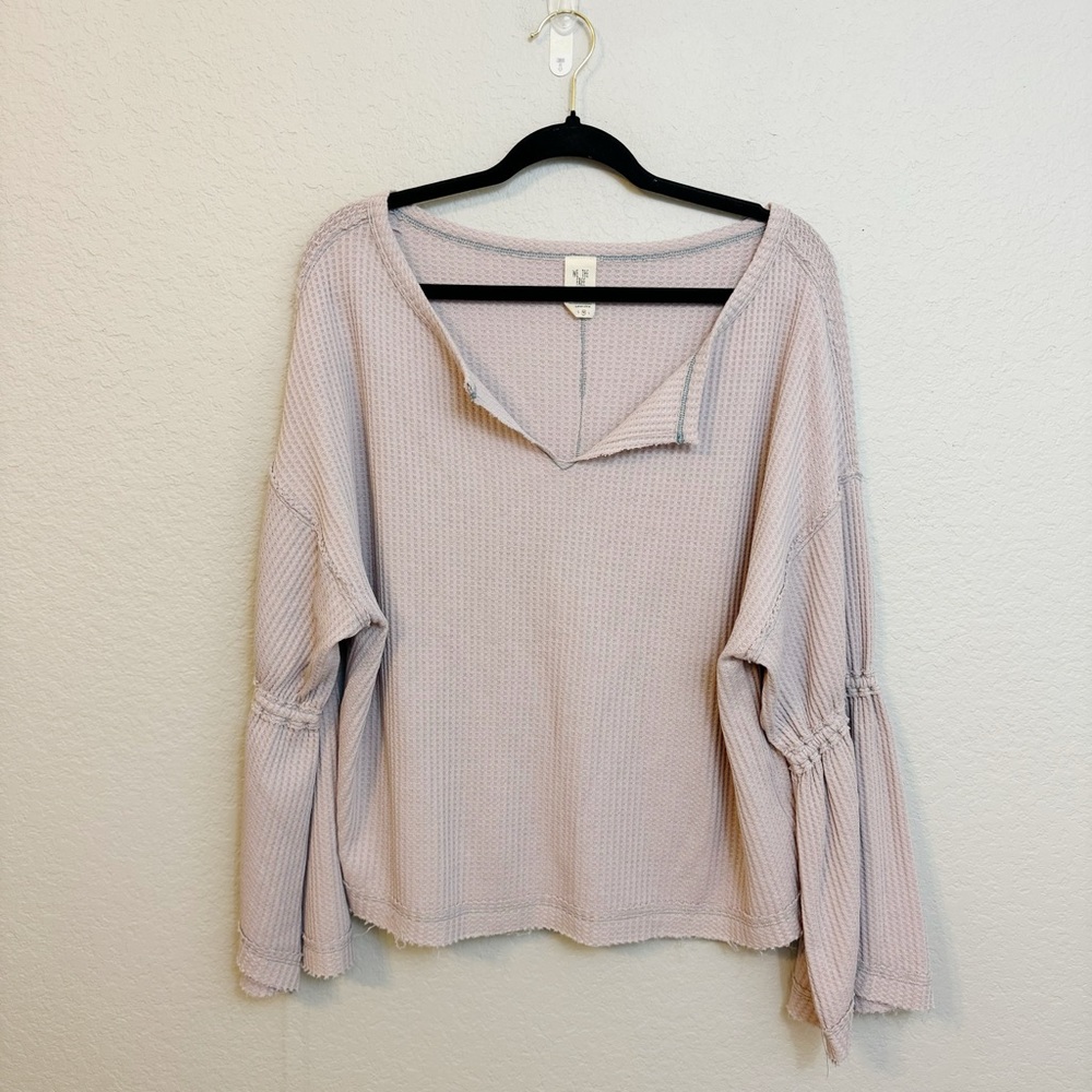 We The Free Free People Waffle Knit Bell Sleeve Henley Top Mauve Medium